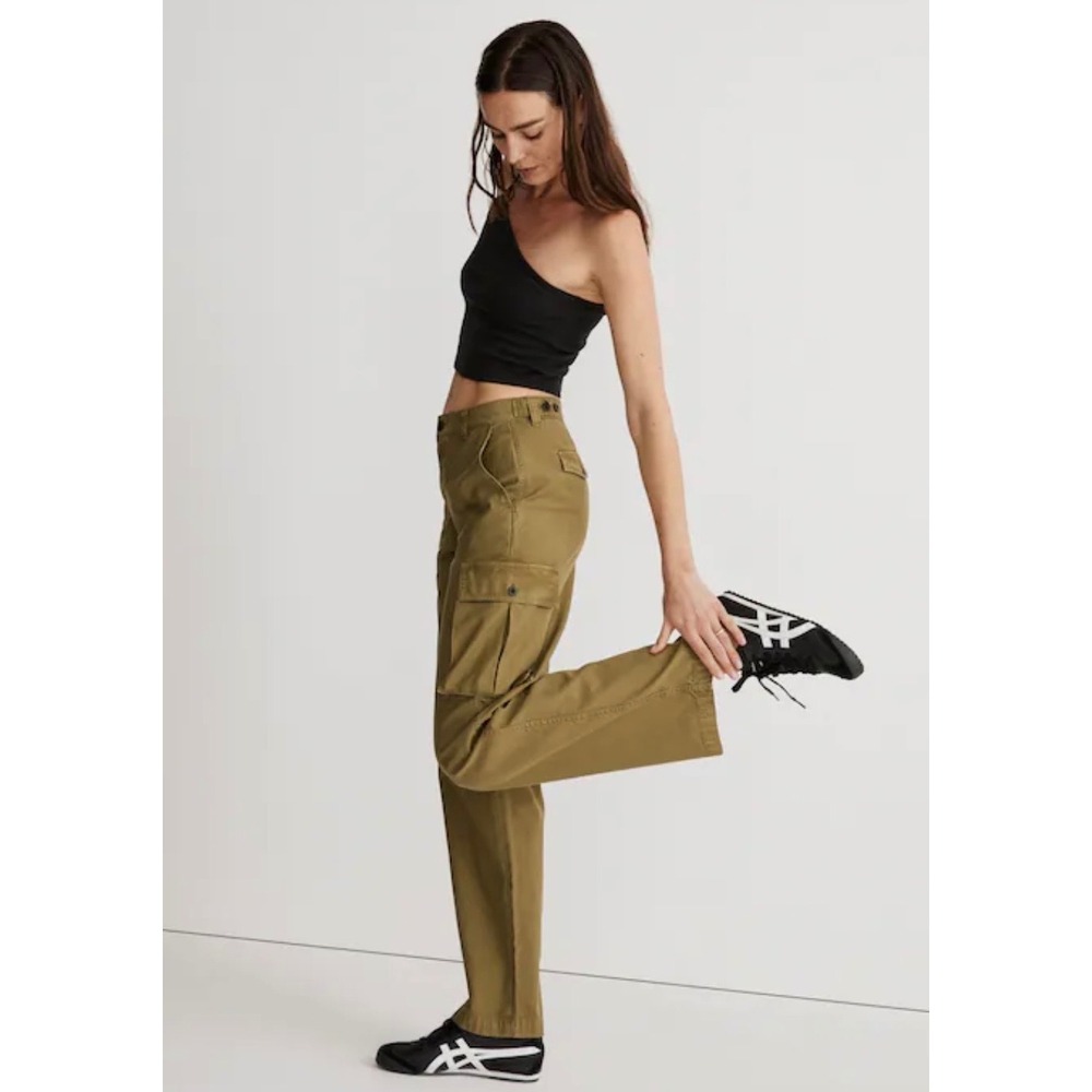 Madewell Womens Garment‎ Dyed Low Slung Straight Leg Cargo Pants Olive Green 30